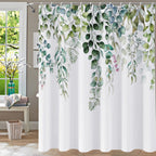 Shower Curtain Blue Eucalyptus Shower Curtains for Bathroom, Watercolor Leaf Shower Curtain Sets Waterproof Plant Shower Curtain Leaves Fabric Cloth Bathroom Curtains 72x72 inch with Hooks