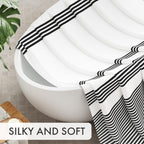 AmazerBath Shower Curtain, Washable Cloth Black Shower Curtain Sets with 12 Shower Curtain Hooks, Fabric Rustic Black and White Striped Curtain, Farmhouse Bathroom Curtains, 72x72 Inches