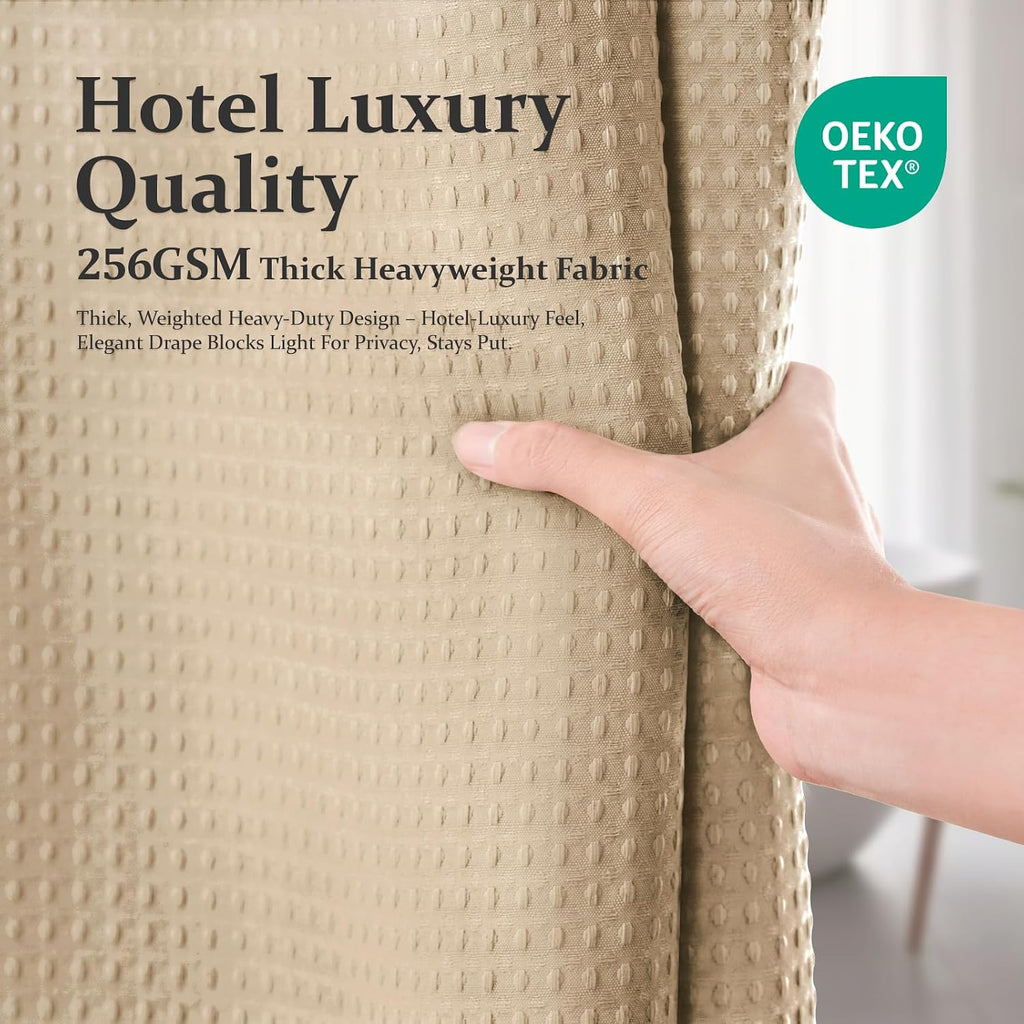Dynamene Waffle Shower Curtain 256 GSM Heavy Duty Fabric 72x72 Beige/Khaki