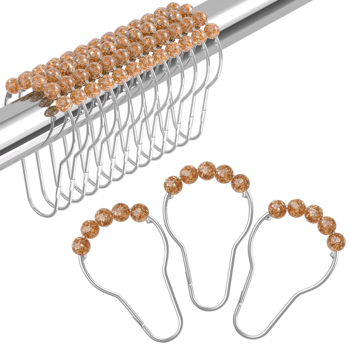 Amazer Shower Curtain Hooks, Decorative Shower Curtain Hooks Rust-Resistant Stainless Steel Shower Curtain Hooks for Bathroom Shower Rod-Set of 12, Polished White