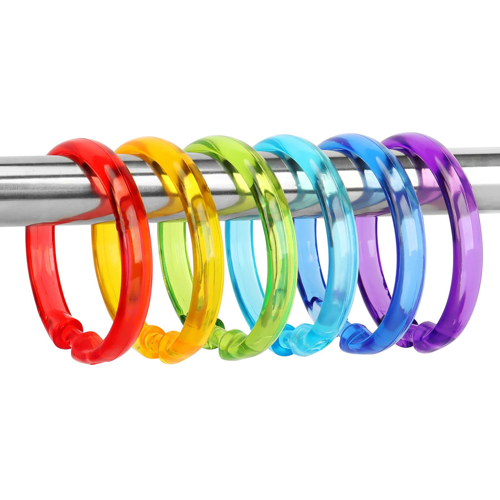Blue Shower Curtain Hooks - 12 Pcs Circular Plastic Shower Curtain Rings for Bathroom - O Shaped Transparent Blue Shower Hooks Rings for Shower Curtain Rod