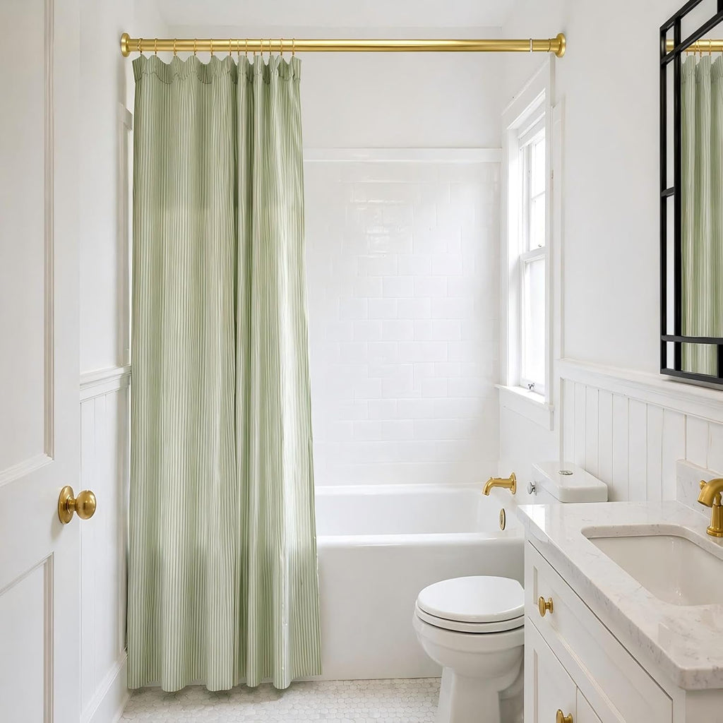 YNL Gold Shower Curtain Rod 32-80 Inch(2.7-6.6ft), Non Slip, Never Rust, No Drill Stainless Steel Spring Tension Shower Rod, Adjustable Tension Rod for Bathroom
