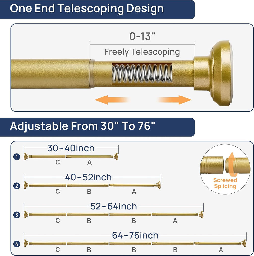 ENJOYBASICS 1" Gold Shower Curtain Rod, 30-76" Adjustable, Secure Tension