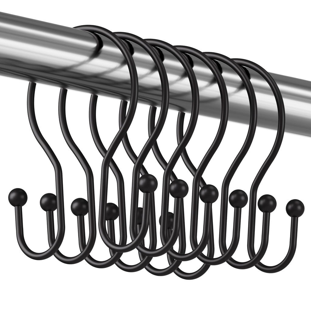 Titanker Shower Curtain Hooks Rings, Rust-Resistant Metal Double Glide Shower Hooks for Bathroom Shower Rods Curtains, Set of 12 Hooks - Bronze