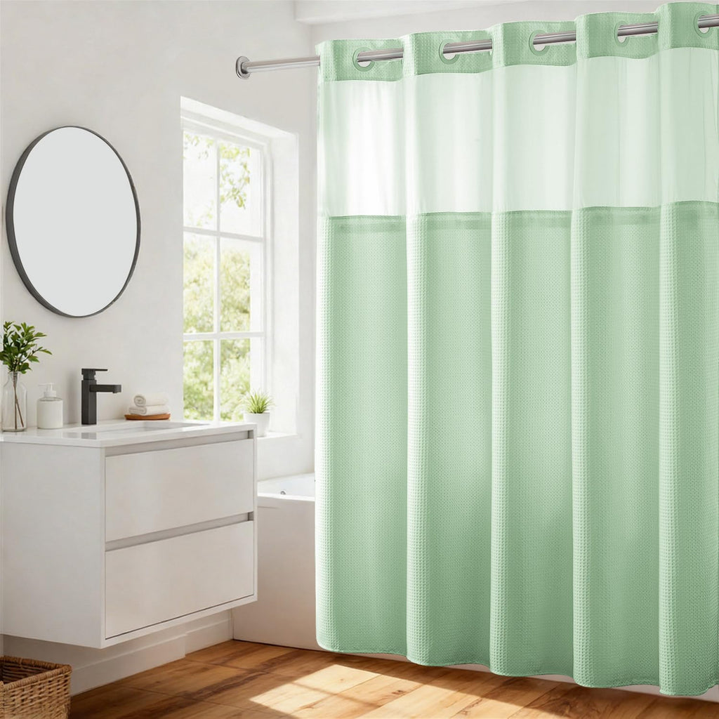 River Dream Heavyweight Waffle No Hook Shower Curtain with Liner,Gray,71x74