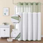 Colorful Star Sage Green No Hook Waffle Shower Curtain Set, 72 x 75 Inch