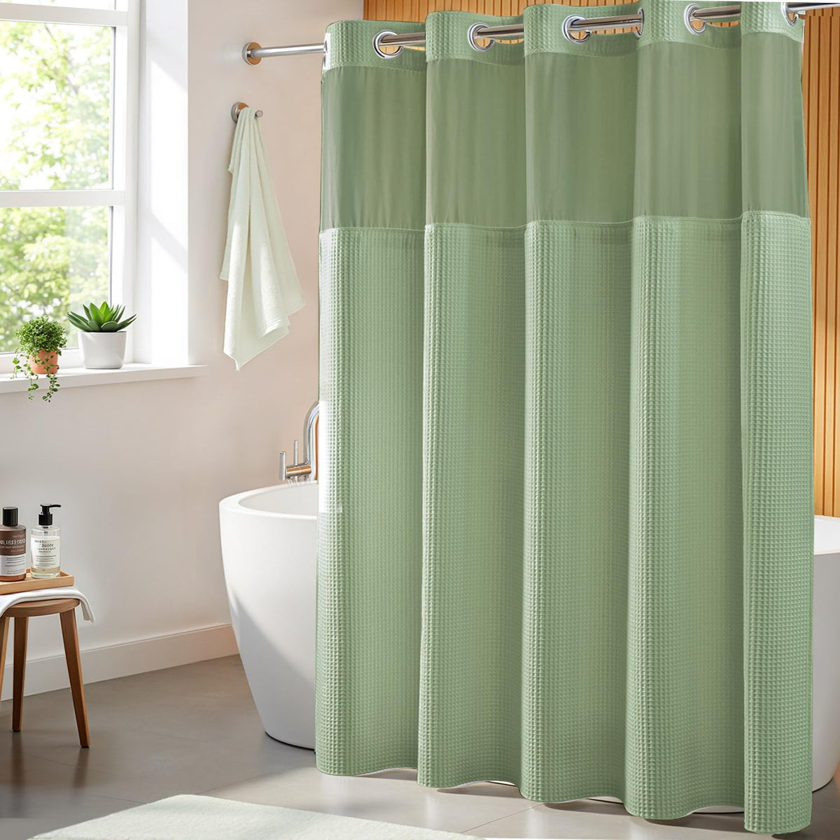 River Dream Cotton Blend Fabric Shower Curtain Set with Liner, White, 54x80