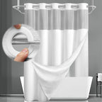 No Hook Shower Curtain with Liner Set Hotel Waffle Curtain White 72W X 75L