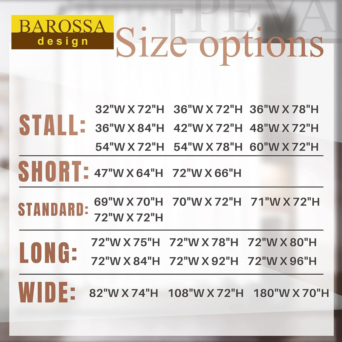 Barossa Design 48 inch Wide Stall Shower Curtain Liner with Magnets, Clear