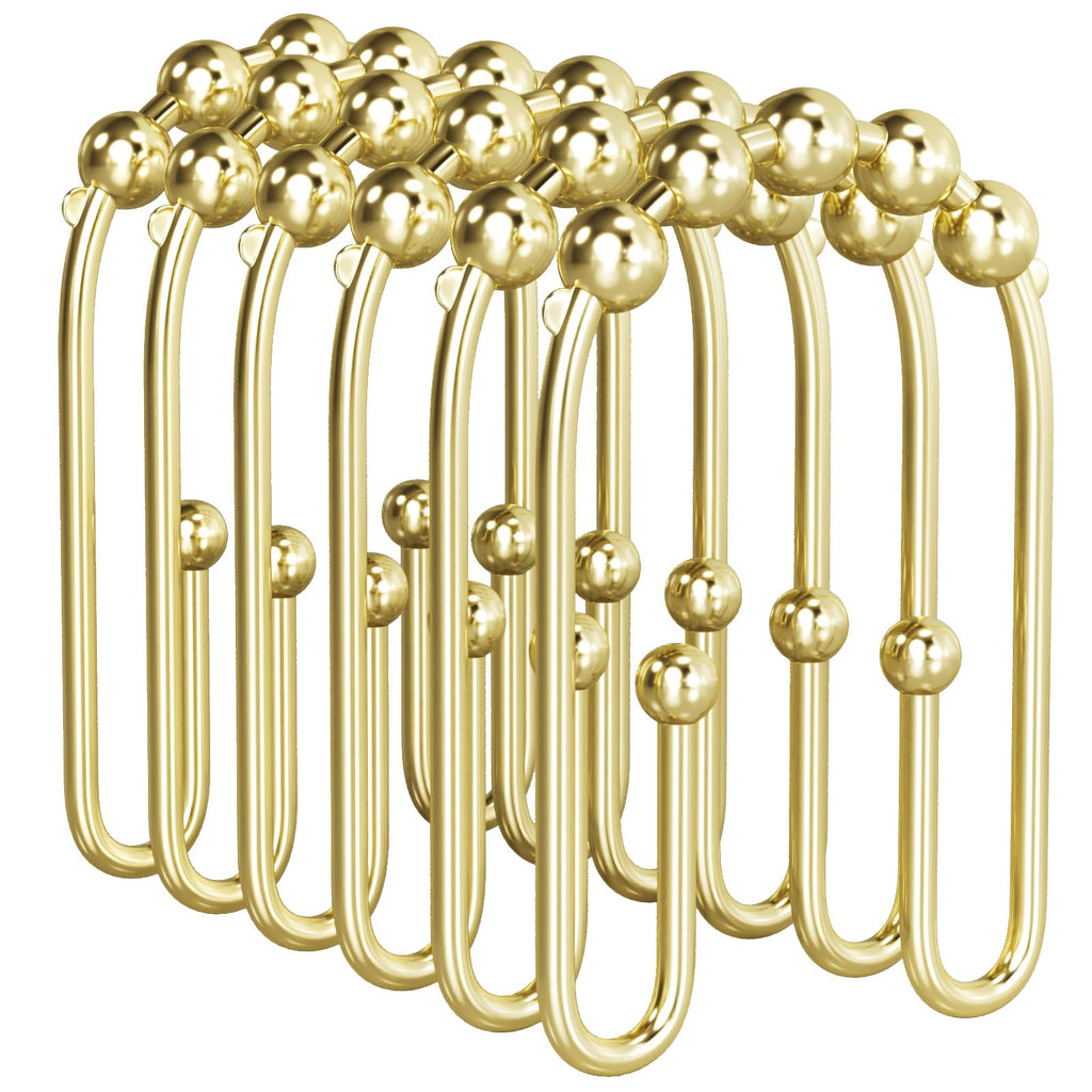 AmazerBath Shower Curtain Hooks, Gold Shower Curtain Hooks Rust Proof, Non-Slip Simple Double Hook Shower Curtain Hooks for Shower Curtain, Sturdy Shower Curtain Rings, 12Pcs