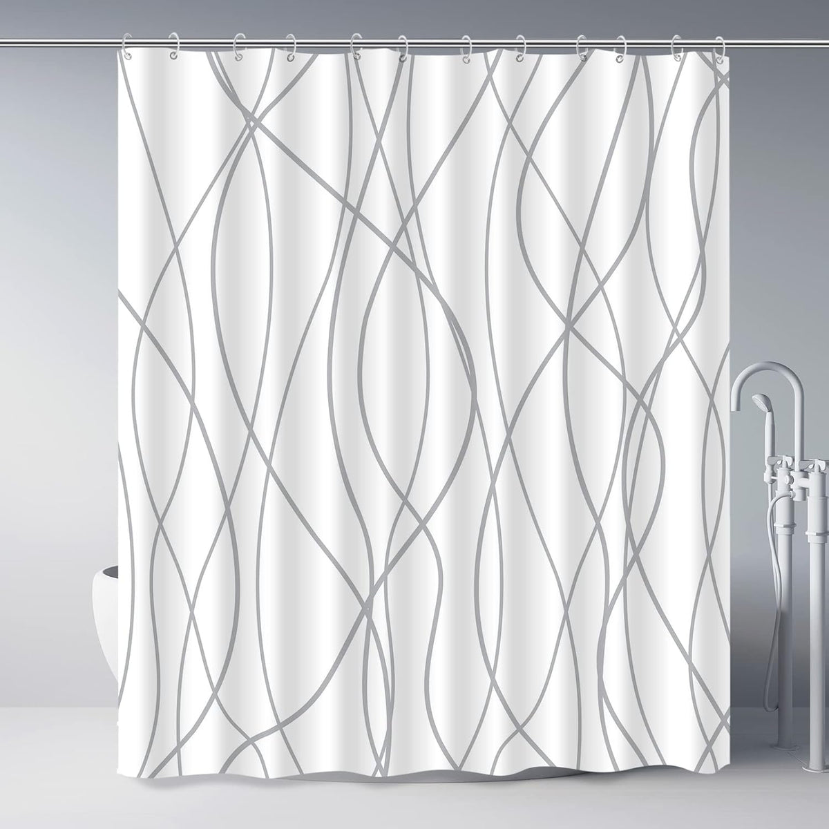 Striped Shower Curtain for Bathroom, Grey White, 72" W x 72" L