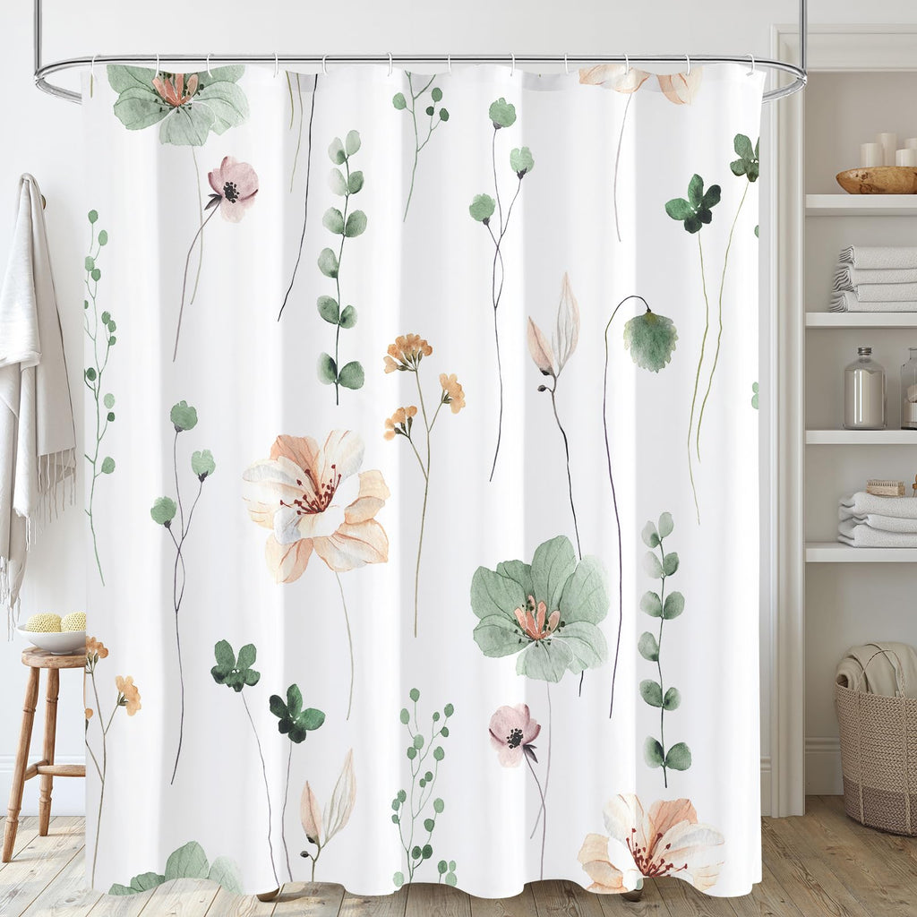 Gibelle Blue Yellow Watercolor Floral Fabric Shower Curtain, 72x72