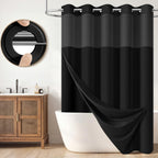 BTTN Cream Ringless Linen Textured Shower Curtain with Snap in Liner, 72x75