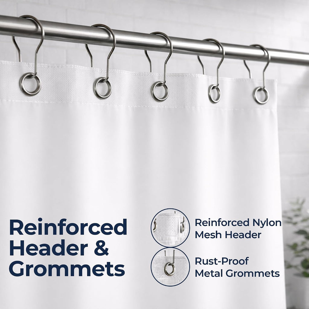 Epica Waterproof Shower Curtain Liner for Bathroom, Metal Grommets (White)