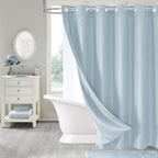 No Hook Weave Fabric Shower Curtain with Snap-in Liner White,72x74