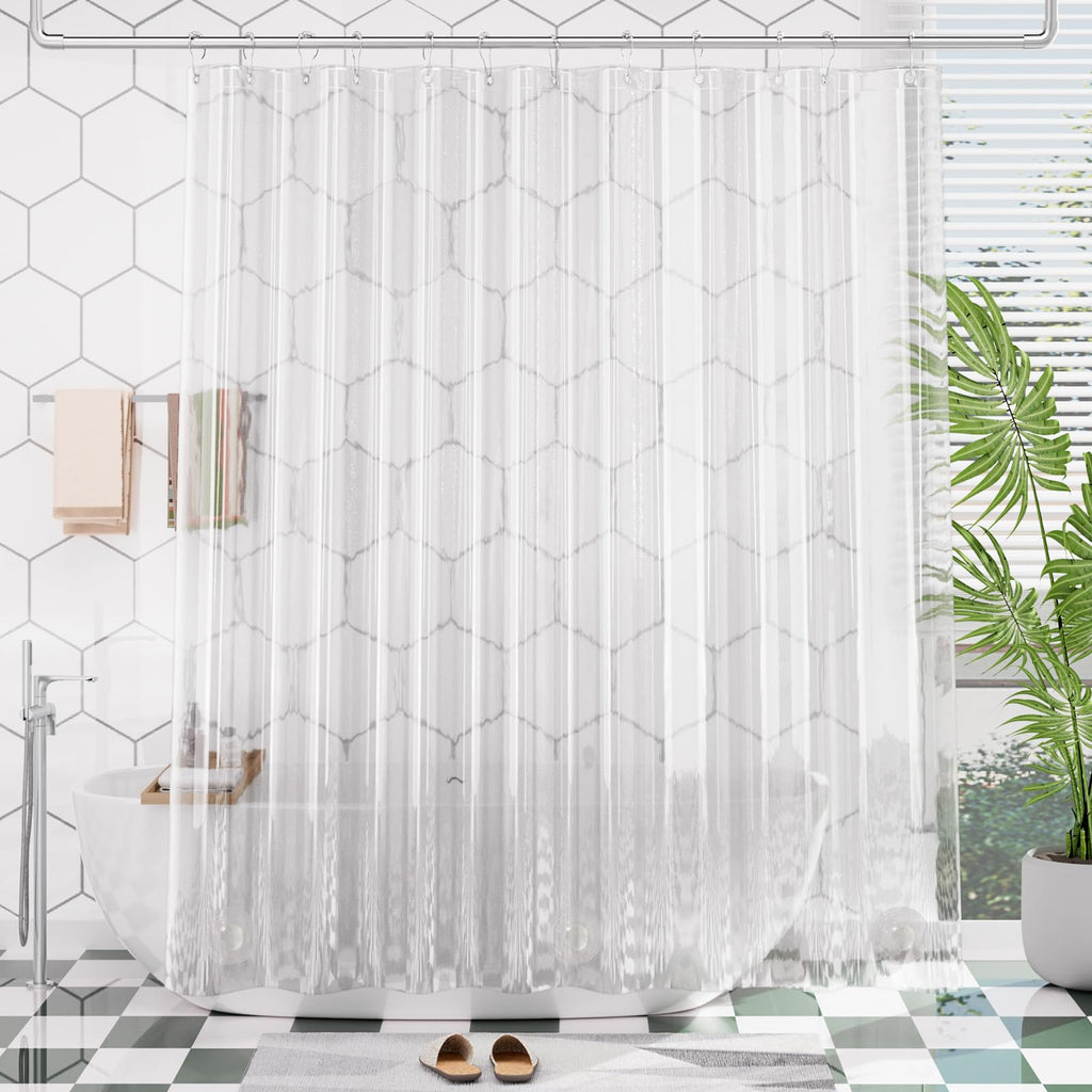 AmazerBath Black Shower Curtain Liner Plastic, Thick PEVA Shower Curtain Black, Dark Shower Liner Heavy Duty 8G, Black Bathroom Curtain Waterproof with 3 Weighted Stones and 12 Grommets, 72x72 Inches
