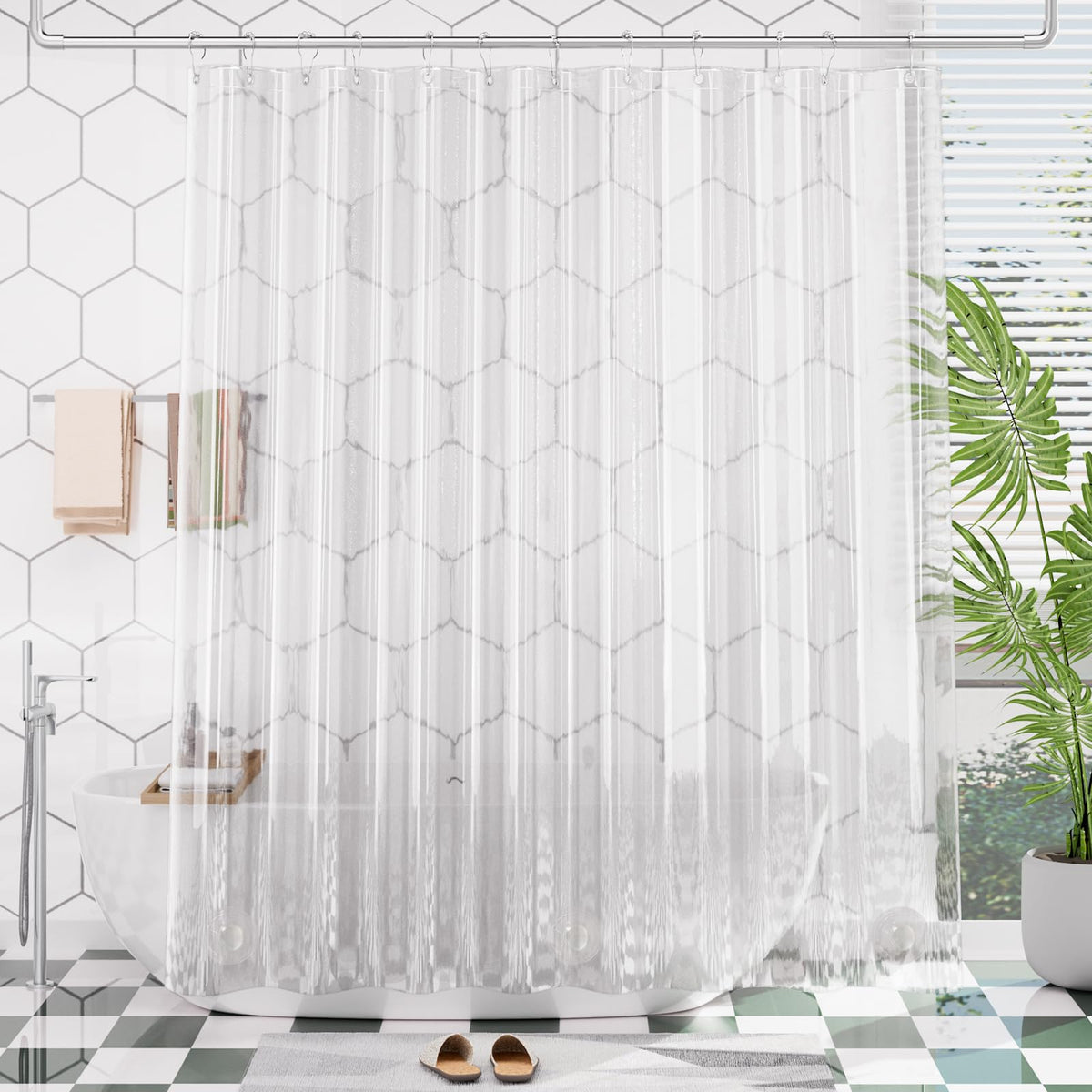 AmazerBath Black Shower Curtain Liner Plastic, Thick PEVA Shower Curtain Black, Dark Shower Liner Heavy Duty 8G, Black Bathroom Curtain Waterproof with 3 Weighted Stones and 12 Grommets, 72x72 Inches