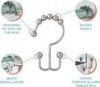 Zenna Home Shower Curtain Hooks, Chrome, Set of 12 – Premium Shower Curtain and Liner Rings with Double Roller Glide and Double-Sided Design – Rust Resistant