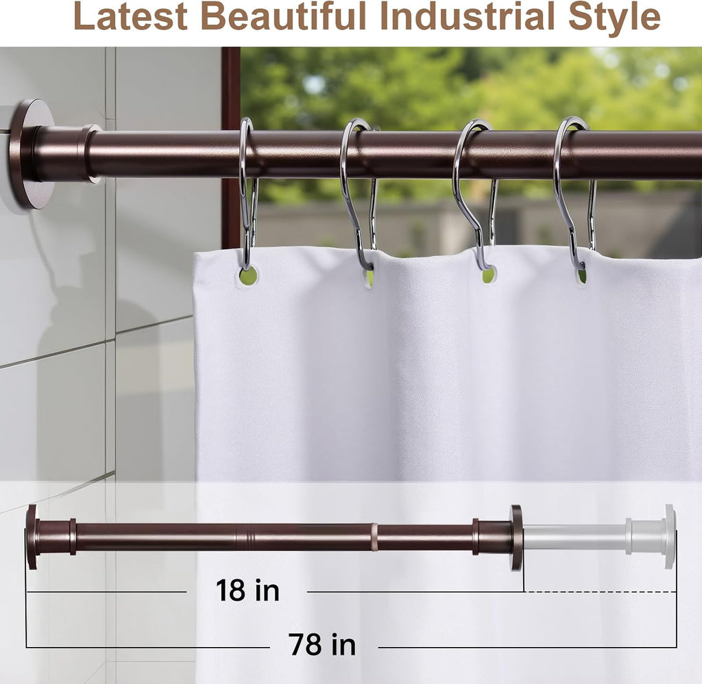 BRIOFOX Shower Curtain Rod Adjustable 18-78 Inch, No Drilling Non Slip Stainless Steel Spring Tension Curtain Rod for Window or Bathroom, Bronze