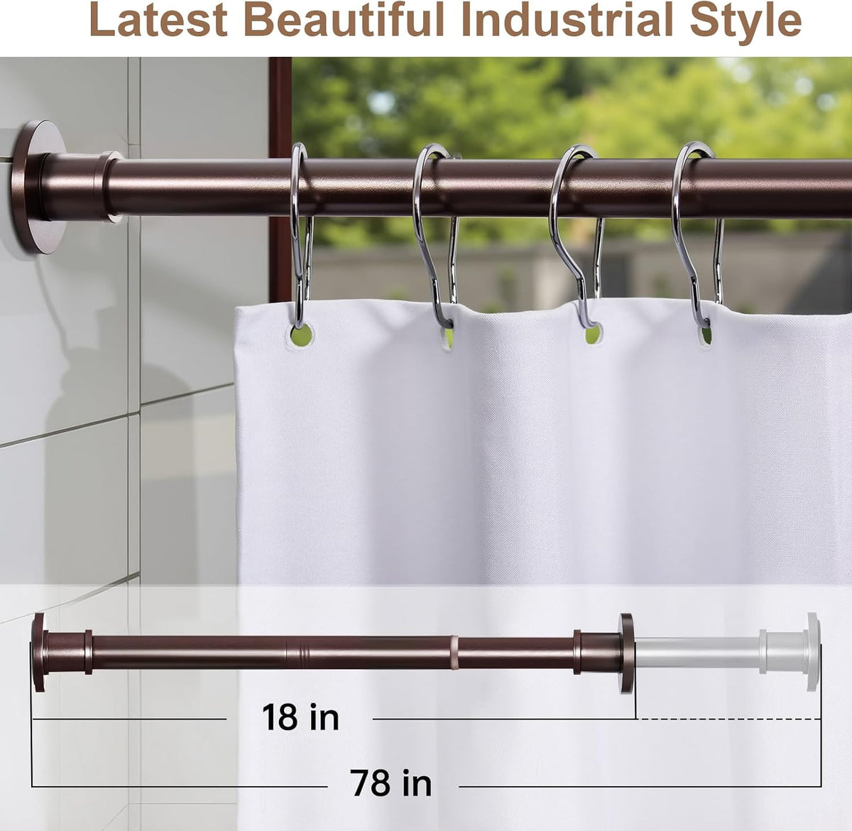 BRIOFOX Shower Curtain Rod Adjustable 18-78 Inch, No Drilling Non Slip Stainless Steel Spring Tension Curtain Rod for Window or Bathroom, Bronze