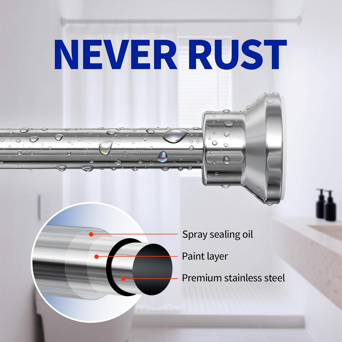 Chrsouly Shower Curtain Rod, 31-76 Inch Adjustable Tension Shower Rod