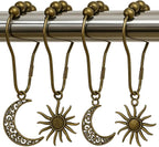 Celestial Shower Curtain Hooks 12 Pack of Sun and Moon Decor Theme Comes with a Bronze Shower Curtain Hooks for Celestial Boho Goth Witchy Shower Curtain (12)