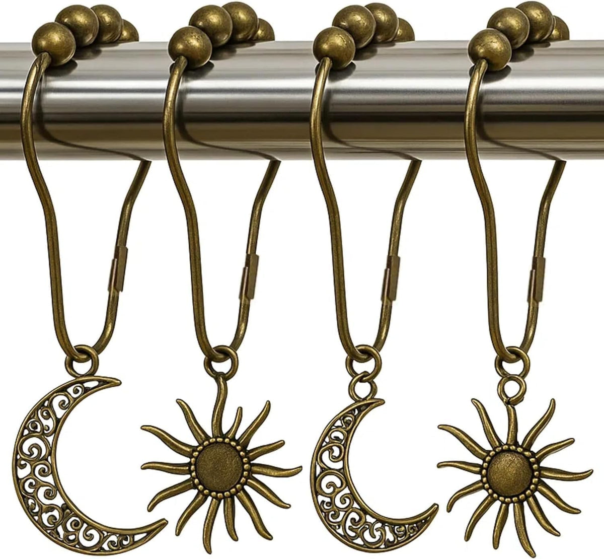 Celestial Shower Curtain Hooks 12 Pack of Sun and Moon Decor Theme Comes with a Bronze Shower Curtain Hooks for Celestial Boho Goth Witchy Shower Curtain (12)