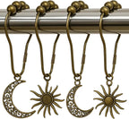 Celestial Shower Curtain Hooks 12 Pack of Sun and Moon Decor Theme Comes with a Bronze Shower Curtain Hooks for Celestial Boho Goth Witchy Shower Curtain (12)