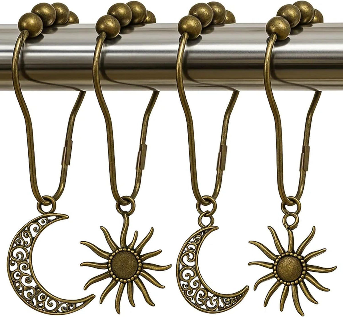 Celestial Shower Curtain Hooks 12 Pack of Sun and Moon Decor Theme Comes with a Bronze Shower Curtain Hooks for Celestial Boho Goth Witchy Shower Curtain (12)