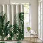 Baccessor Linen Shower Curtain Tropical Green Leaf Shower Curtains Botanical Banana Monstera Leaf Palm Tree Water Repellent Heavy Duty Fabric Cloth Shower Curtain for Bathtubs Hotel 72 W X 72 L Inch
