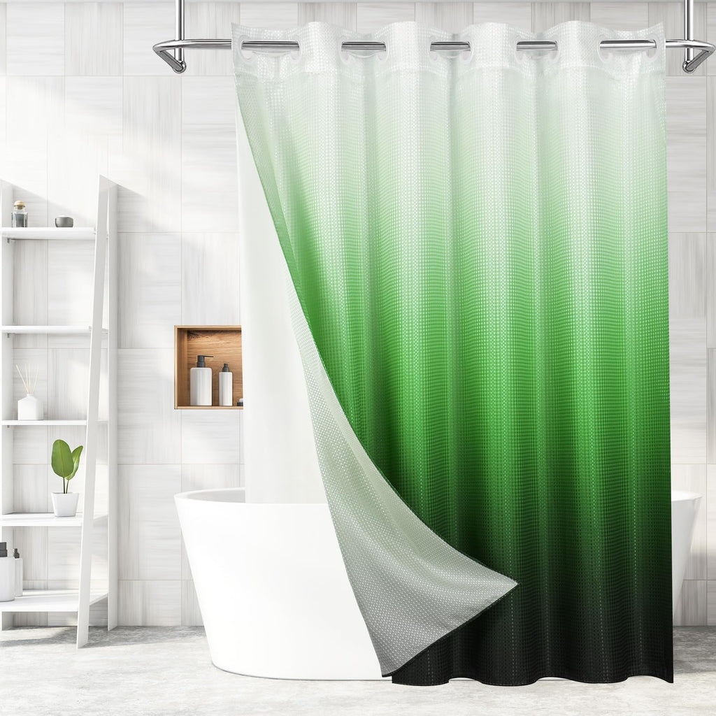 No Hook Weave Fabric Shower Curtain with Snap-in Liner White,72x74