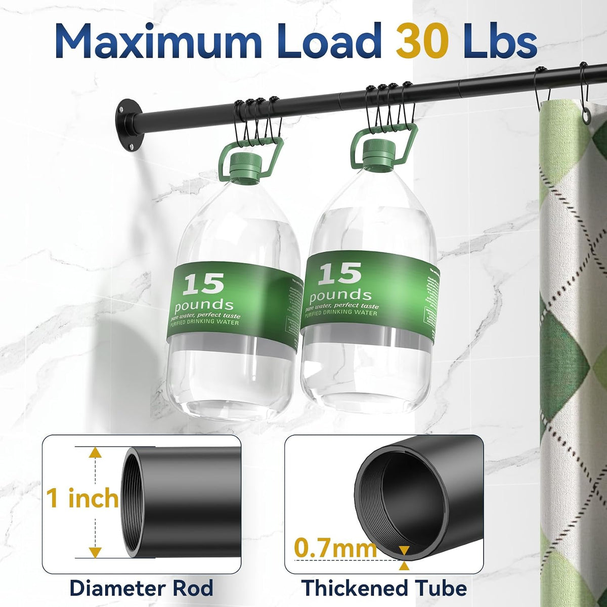 L Shaped Shower Curtain Rods, Adjustable (23''-69'' X 23''-69'') Corner Shower Rod with 12 Shower Curtain Rings for Bathroom, Bathtub, Clothing Store, Need to Drill, Black