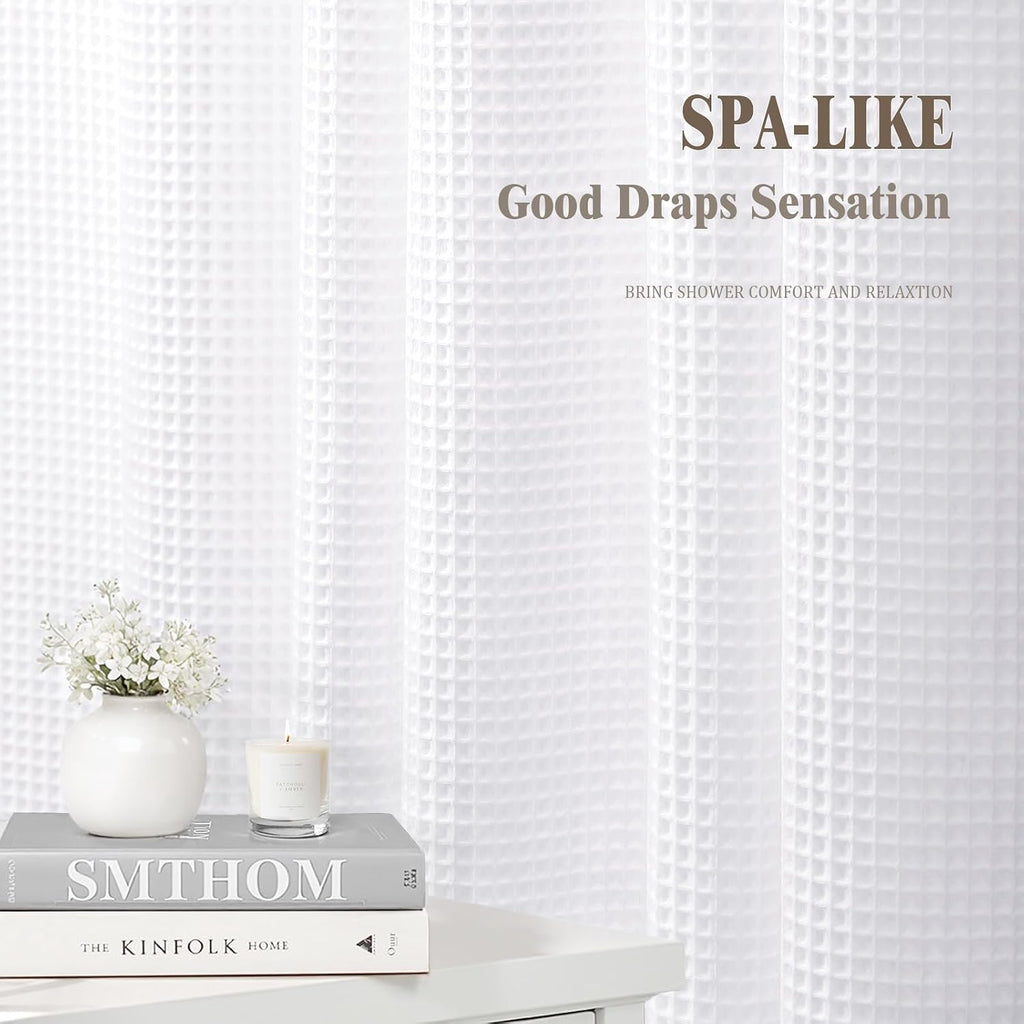 White Waffle Weave Shower Curtain 258GSM Heavyweight Cotton Fabric 72Wx72L
