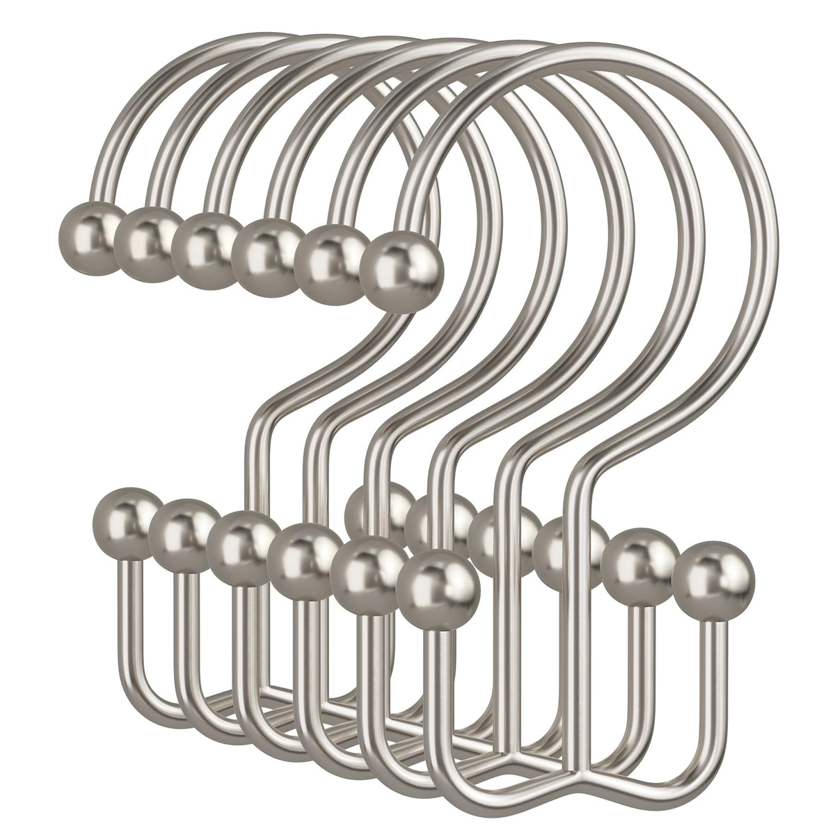 Amazer Gold Shower Curtain Hooks, 12PCS Minimalist Simple Double Shower Curtain Rings, Rust-Resistant Metal Shower Hooks Shower Curtain Hangers, Shower Rings for Bathroom Shower Rods Curtains