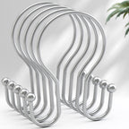 AmazerBath Shower Curtain Hooks Brushed Nickel Shower Curtain Rings, Simple Double Hook Shower Curtain Hooks Rust Proof, Smooth Glide Metal Shower Hooks for Shower Curtain, 12Pcs Shower Rod Hooks
