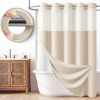 BTTN Cream Ringless Linen Textured Shower Curtain with Snap in Liner, 72x75