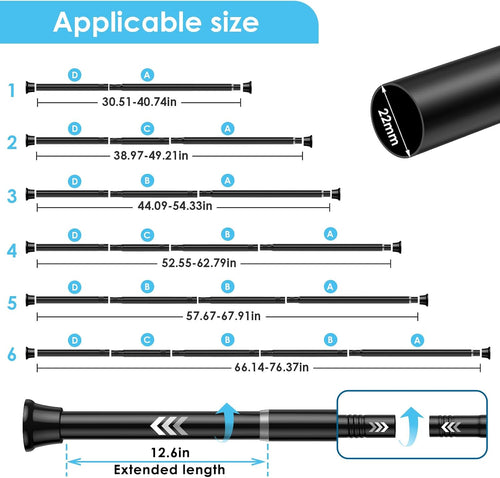 2Pcs Tension Curtain Rod 31 To 76 Inch Black Shower Curtain Rod