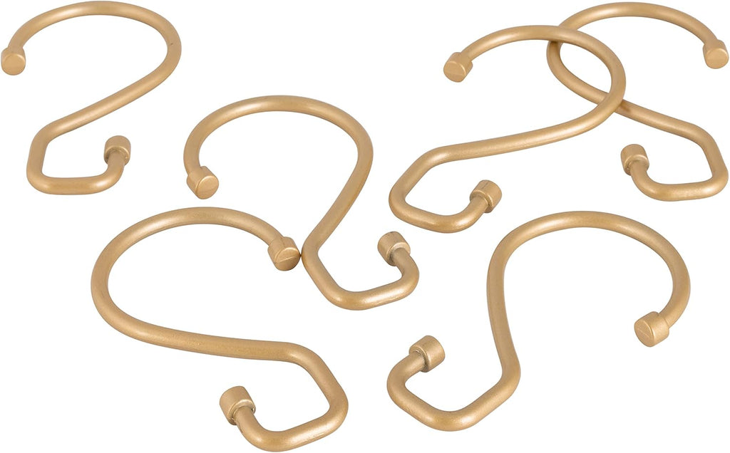 Bath Bliss 12 Pack S-Hook Shower Curtain Rings | Bathroom | Metal S Shaped Hooks | Easy Glide | Easy to Install | Hang Mugs, Pans, Towels | Satin Gold