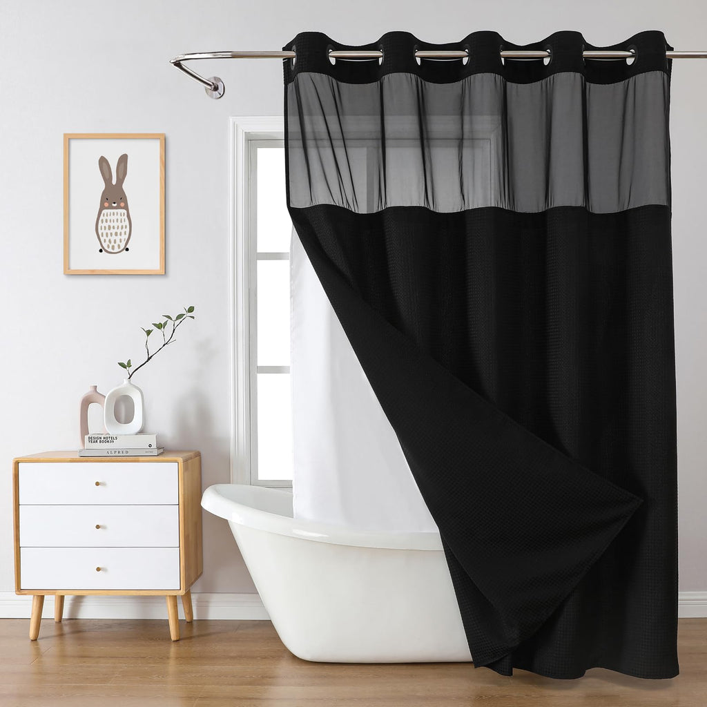 eachope No Hook Waffle Shower Curtain with Snap-in Liner, 71x74 Inch, White