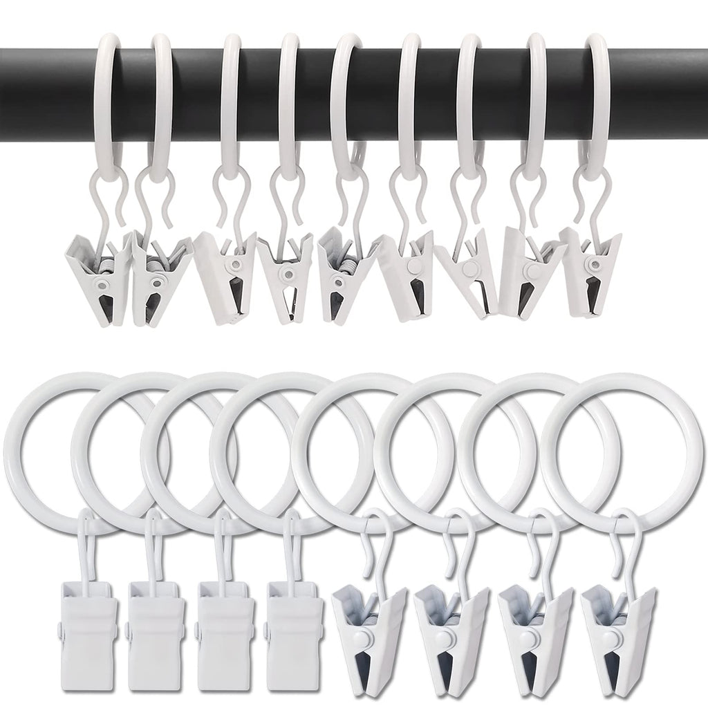 40 Pack Curtain Rings with Clips, Drapery Clips with Rings, Drapes Rings 1.26 in Interior Diameter, Fits up to 1 in Curtain Rod, Black