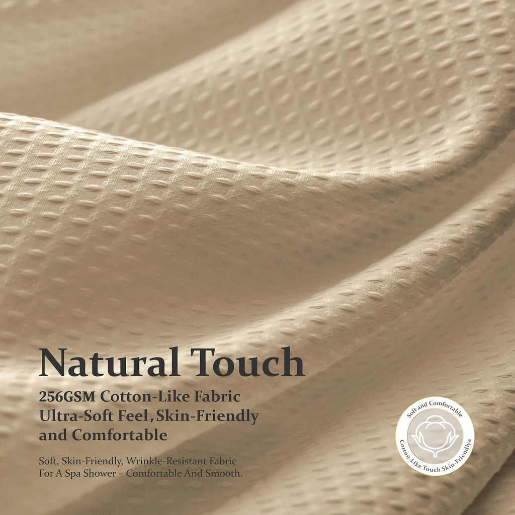 Dynamene Waffle Shower Curtain 256 GSM Heavy Duty Fabric 72x72 Beige/Khaki