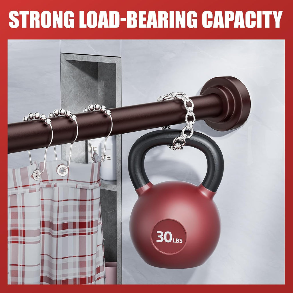 Ausemku Shower Curtain Rod Tension - 32-80 Inch Never Rust Non-Slip Spring Tension Curtain Rod No Drilling Stainless Steel Curtain Rod Use Bathroom Kitchen（Brown）