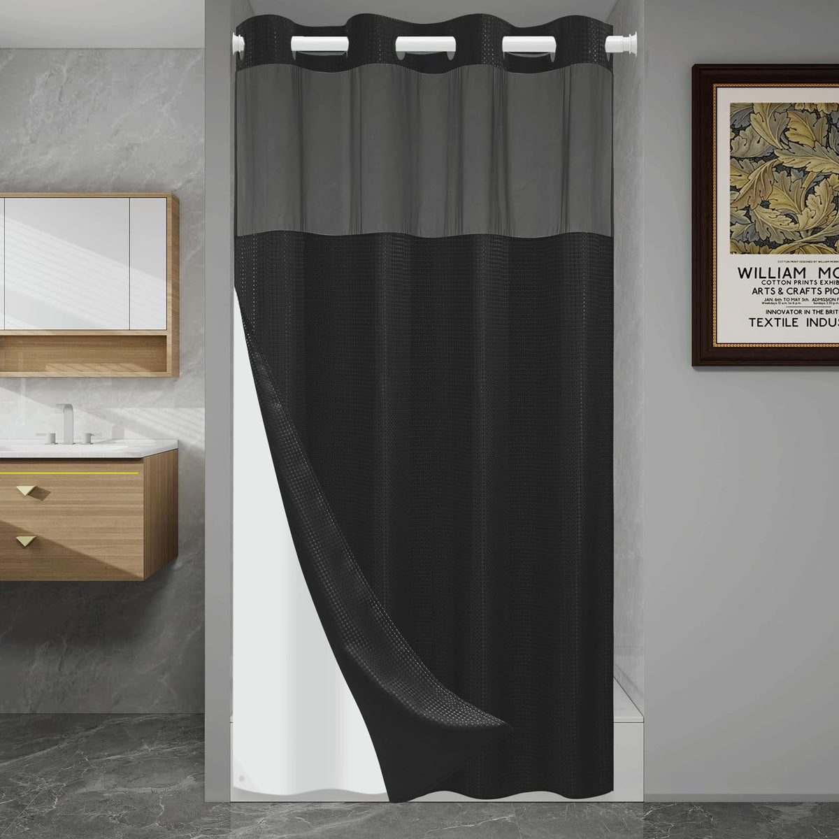 SORTTO Ringless Waffle Shower Curtain with Snap in Liner Set, 71x74, White