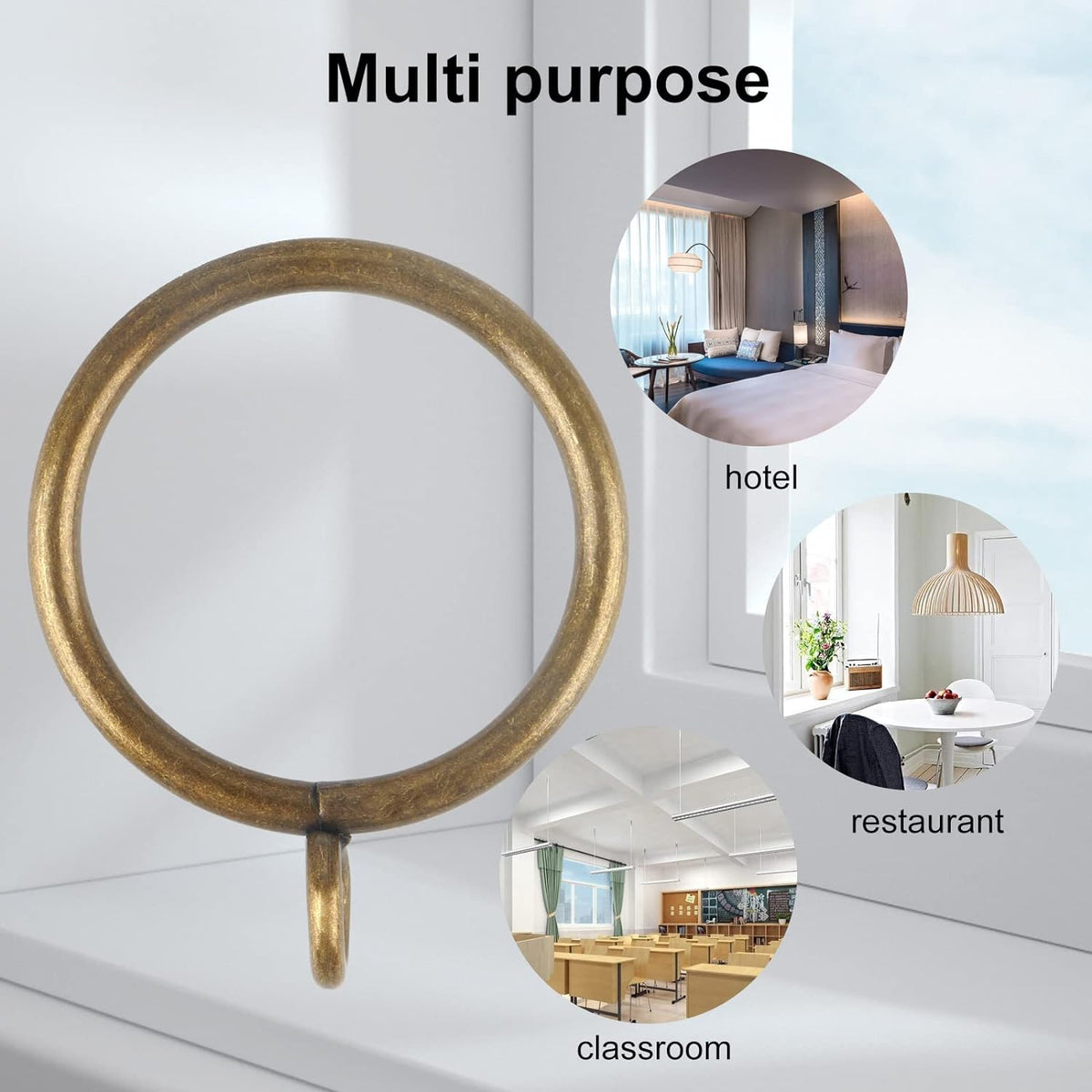 Antique Brass Curtain Rings with Eyelets for Up to 1.2-inch Curtain Rods (Set of 30 PCS Curtain Rings)