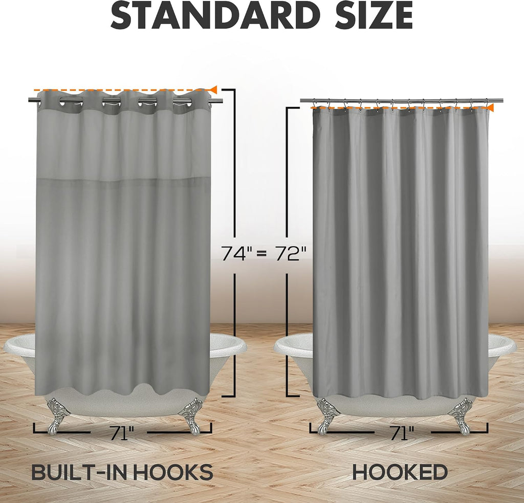 River Dream No Hook Shower Curtain with Snap-in Liner Set, Dark Gray, 71x74