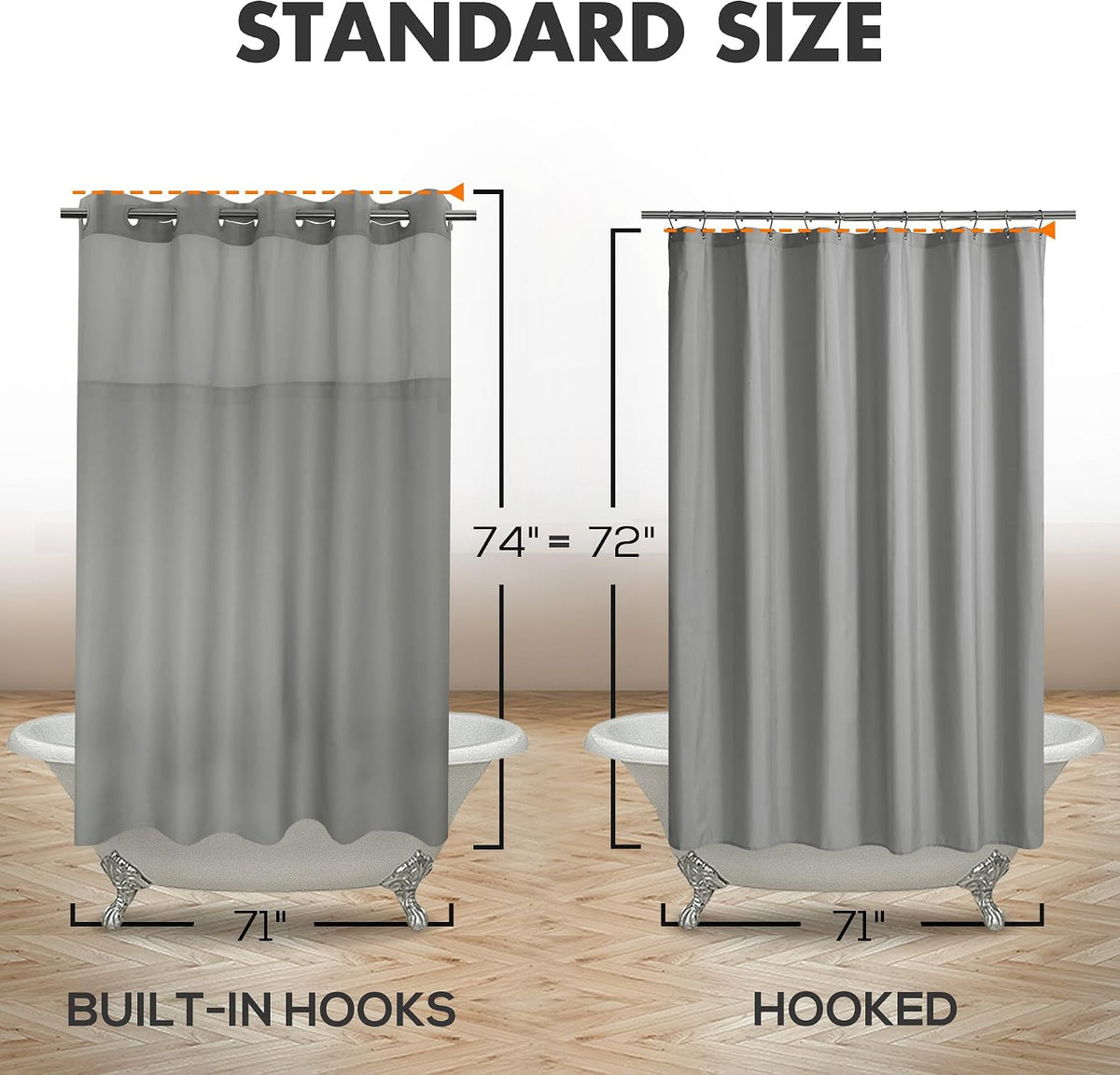 River Dream No Hook Shower Curtain with Snap-in Liner Set, Dark Gray, 71x74
