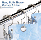 Titanker Shower Curtain Hooks Rings, Rust-Resistant Metal Double Glide Shower Hooks for Bathroom Shower Rods Curtains, Set of 12 Hooks - Matte Nickel