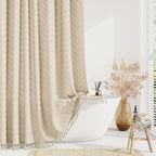 Dynamene Boho Farmhouse Fabric Shower Curtain Tufted Chevron 72"x72" Black