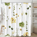 Gibelle Blue Yellow Watercolor Floral Fabric Shower Curtain, 72x72