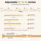 Wood Grain Shower Curtain Rod 31-64 Inch,Heavy Duty Tension Rod,No Drill